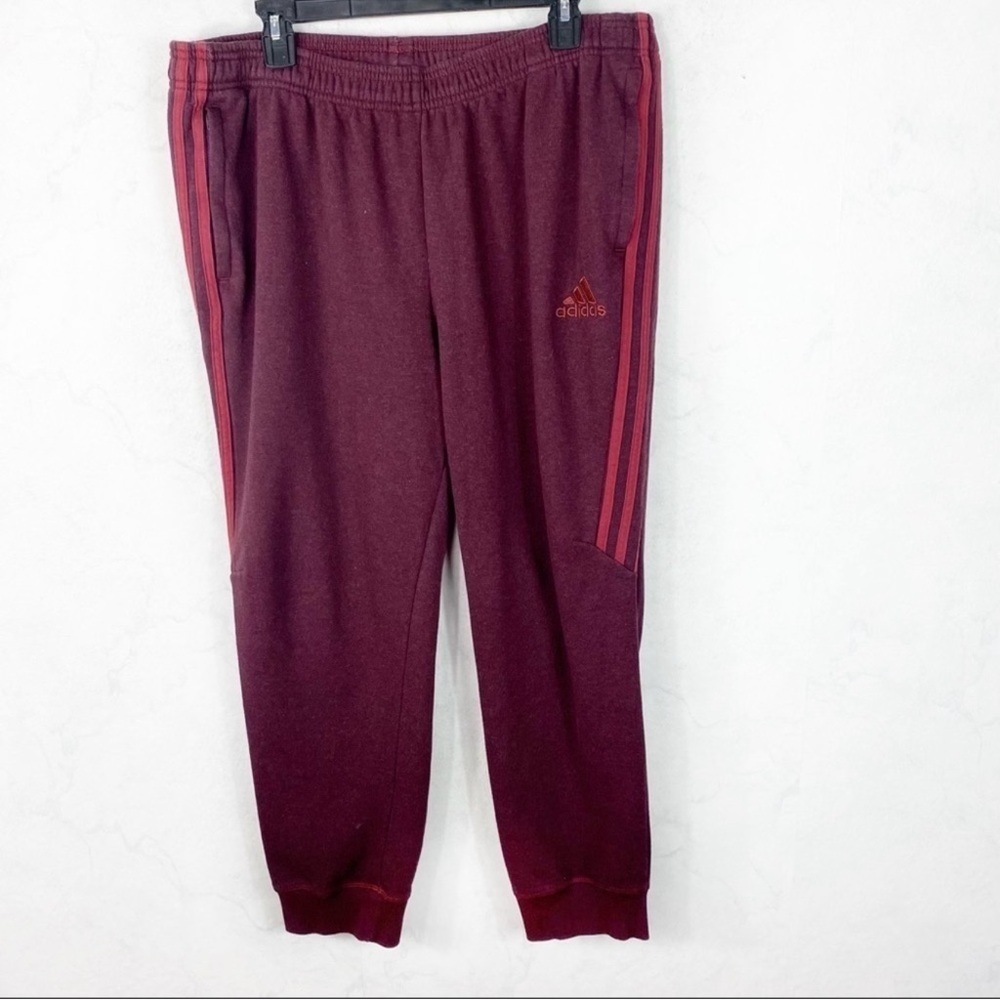 Adidas Women's Burgundy Joggers with Crimson Stripes